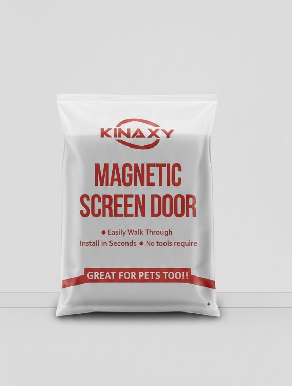 Kinaxy magnetic door net installed across a doorway